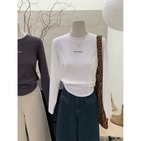 洋气减龄长袖T恤女秋冬修身打底小衫德绒保暖加厚内搭上衣ins潮牌商品大图