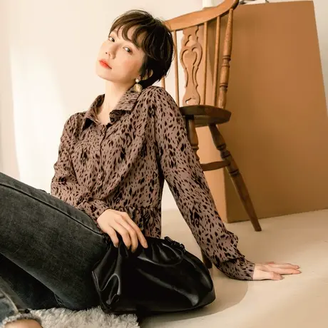 桔熊春秋季流行动物纹印花衬衫不易皱长袖宽松上衣女大码AB16566图片