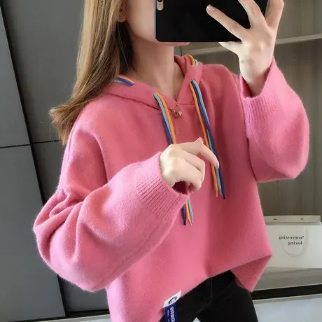 秋季上衣女2023新款连帽针织衫韩版减龄甜美卫衣毛衣秋冬穿搭女装商品大图