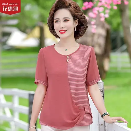 妈妈夏装小衫中老年妇女上衣2021新款中年女短袖t恤洋气上衣套装图片