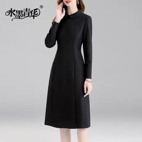 【1件7.9折】冬季新品时尚显瘦百搭打底裙中长款优雅长袖连衣裙图片