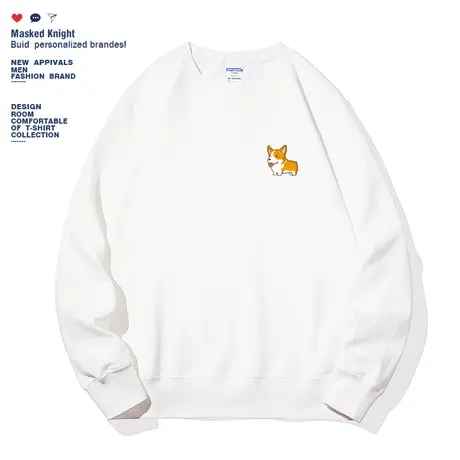 港风ins日系简约趣味柯基小狗印花卫衣男圆领休闲秋季宽松上衣商品大图