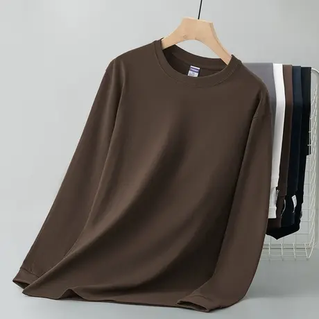 260g美式重磅纯棉t恤男长袖潮流秋冬内搭纯色打底衫宽松全棉秋衣商品大图