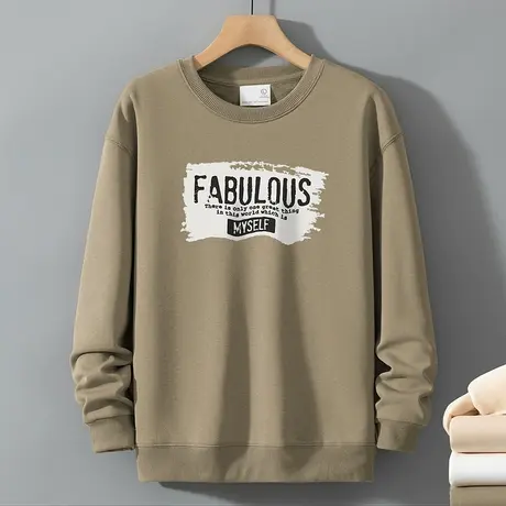 320g重磅圆领卫衣男秋冬款加绒加厚潮流印花无帽长袖t恤套头上衣商品大图