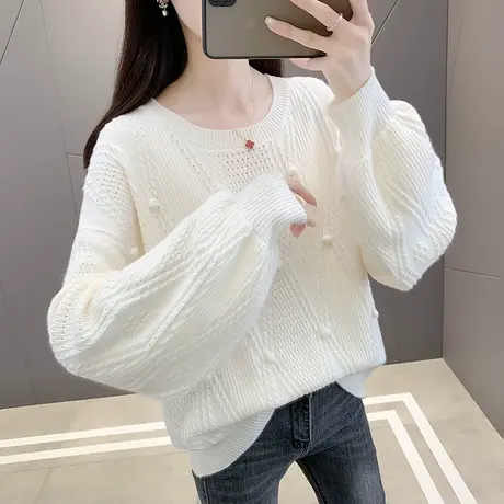 今年流行漂亮毛衣女新款春秋季灯笼袖外穿针织衫女士韩版宽松上衣图片