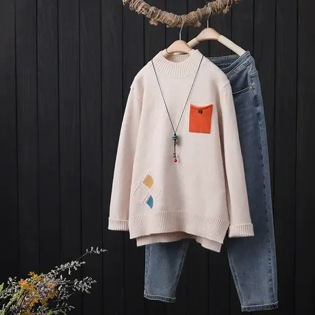 秋冬季2022新款半高领长袖针织毛衣女宽松套头减龄百搭打底衫上衣图片