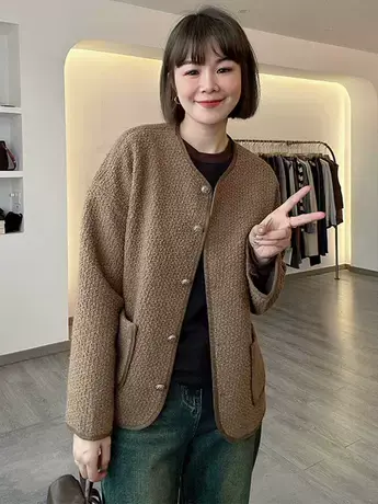 小香风外套女2023秋季新款时尚宽松休闲短款圆领单排扣上衣ins潮商品大图