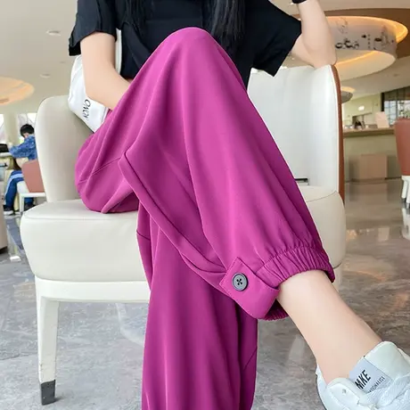 火龙果色冰丝西装裤女夏季薄款高腰垂感宽松九分小个子休闲束脚裤商品大图