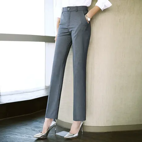 雀后职业西装裤子女面试正装工装高腰直筒显瘦OL西服灰色工作长裤商品大图