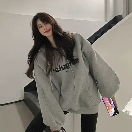 2021秋冬新款古着vintage连帽卫衣宽松百搭嘻哈潮ins酷盐系上衣图片