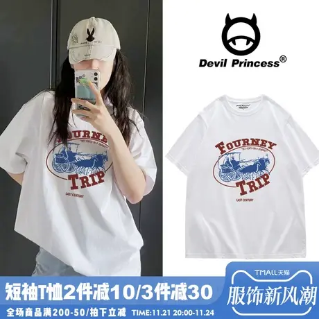 vintage学院风复古白色T恤女2024夏季新款宽松韩版百搭半袖上衣潮商品大图