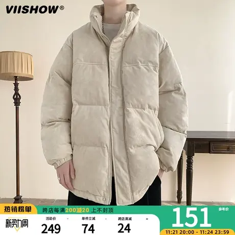 VIISHOW复古街头纯色麂皮绒加厚棉衣外套男冬季保暖情侣面包服商品大图