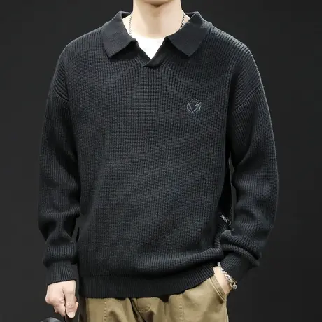 翻领毛衣男冬季2023新款慵懒针织潮牌美式宽松大码男士外套秋冬款图片