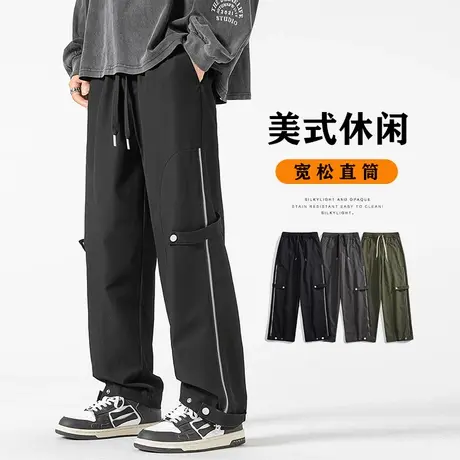 春秋款男士高级感阔腿工装春季宽松紧腰潮牌休闲裤子春天2024新款商品大图