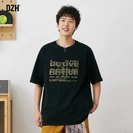 男生发泡字母t恤男潮牌全棉短袖上衣宽松半袖体恤男装2023年新款商品大图