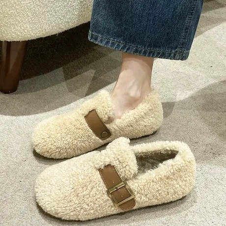 一脚蹬毛毛鞋女外穿2023年新款韩版温柔仙女风豆豆鞋女冬加绒棉鞋商品大图