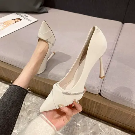 永希高跟鞋女春秋新款气质浅口亮片单鞋2024年仙女风尖头细跟女鞋商品大图