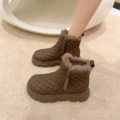 皮毛一体雪地靴女2023年新款厚底防水棉鞋冬季女鞋加绒加厚短靴潮图片