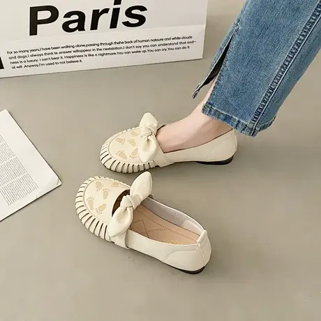 平底单鞋女一脚蹬休闲豆豆鞋2023新款春秋真皮软底妈妈鞋孕妇鞋子商品大图