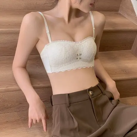 春夏薄款内衣女防滑无肩带蕾丝抹胸bra无钢圈舒适聚拢少女风文胸商品大图