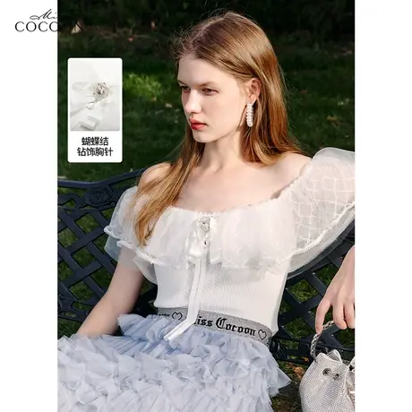 missCOCOON法式一字肩短袖针织上衣女2023夏季新款设计感百搭毛衫商品大图