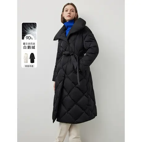 朗姿霍尔多巴吉白鹅绒复古菱格立领羽绒服外套2023冬季奥莱羽绒服图片