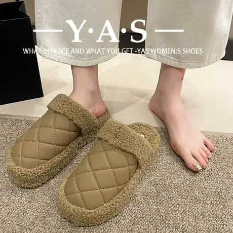 时尚包头羊羔毛毛半拖鞋女外穿秋冬孕妇懒人办公室面包穆勒棉拖潮商品大图