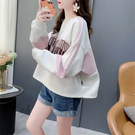 超火短款小个子圆领卫衣女春季2024年新款宽松复古休闲设计感上衣商品大图