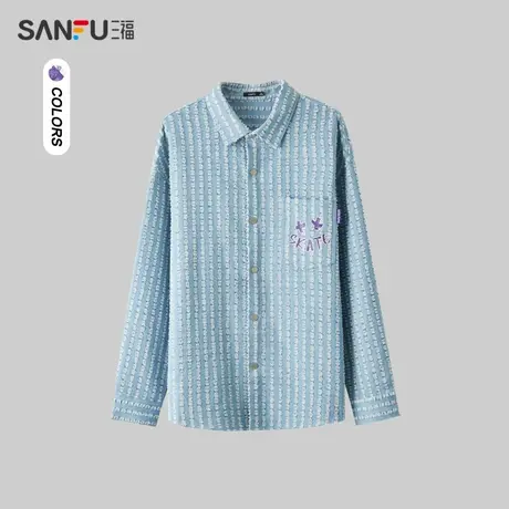 三福2024春季男士满版提花牛仔长衬衫 休闲翻领宽松上衣482700商品大图