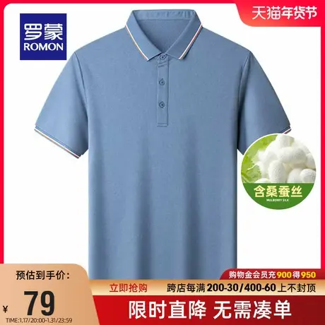 【直降】【含桑蚕丝】罗蒙男士短袖翻领T恤2024夏季商务休闲Polo商品大图