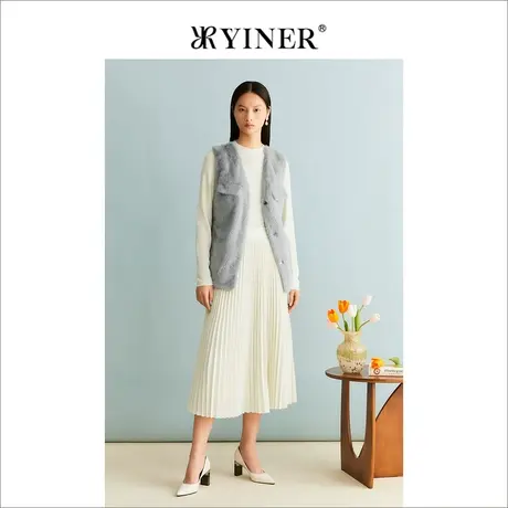 YINER音儿女装冬季女装绒暖水貂毛皮真皮皮草马甲商品大图