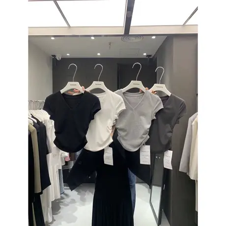 短款褶皱收腰短袖T恤女早春夏装韩版百搭修身显瘦辣妹紧身上衣潮商品大图