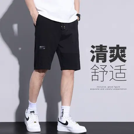 男款冰丝五分休闲短裤夏季薄款男士宽松紧腰运动中裤子外穿大裤衩商品大图