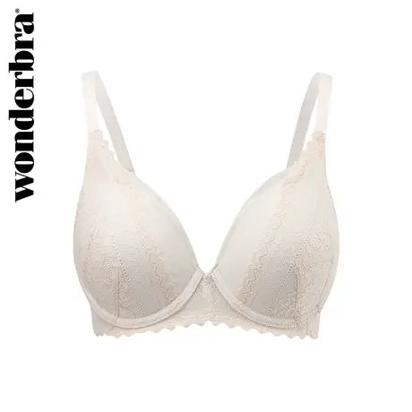 WONDERBRA米白色蕾丝大码薄款文胸全罩杯内衣大胸显小胸罩商品大图