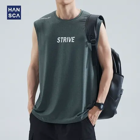 hansca 冰丝坎肩背心男大码夏季薄款潮牌印花休闲运动宽松无袖t恤商品大图