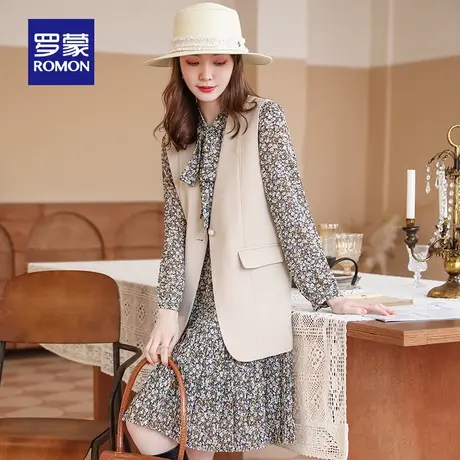 罗蒙女士修身连衣裙2024春季新款气质百搭休闲碎花蝴蝶结领打底裙图片