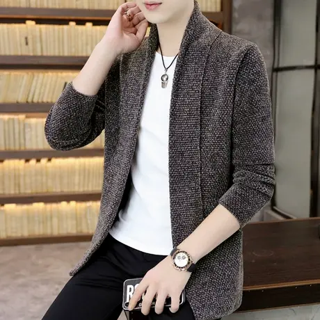 男士开衫毛衣秋季新款韩版潮流线衣帅气青年针织风衣外套休闲披风商品大图