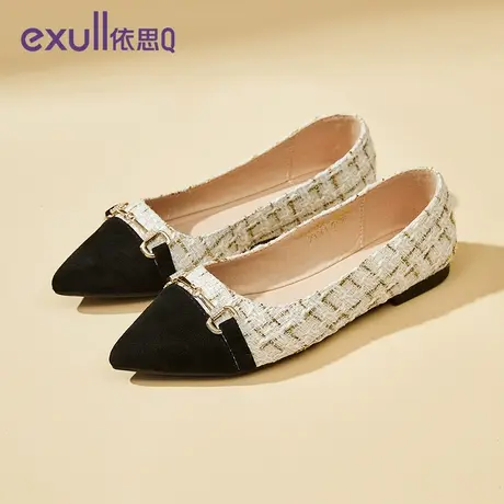 依思q平底单鞋女2024春季新款浅口尖头小香风法式气质小ck女鞋子商品大图