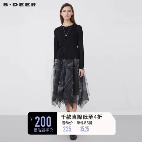 sdeer圣迪奥女装春装圆领收腰网纱印花两件套连衣裙S213Z1229图片