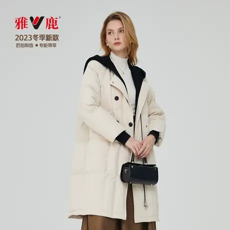 x雅鹿女士羽绒服时尚冬季2023新款中长正品针织帽爆款图片