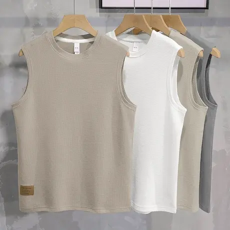 华夫格重磅背心男夏季薄款透气健身运动篮球坎肩跨栏纯色无袖t恤商品大图