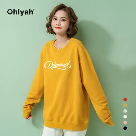 Ohlyah品牌 卫衣女宽松韩版ins慵懒风潮牌圆领姜黄色洋气百搭上衣商品大图