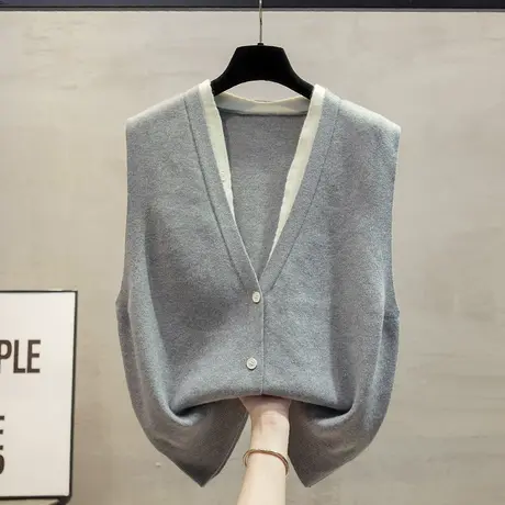 v领针织开衫马甲背心女2023秋装新款宽松外穿马夹外搭毛衣坎肩潮图片
