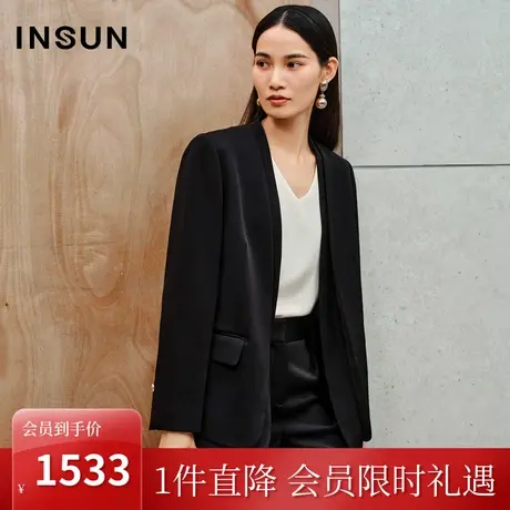 恩裳2023年秋季新款醋酸无领设计立体裁剪修身西装外套女图片