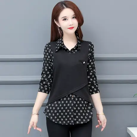 新款衬衫女士欧货2023秋款装小衫别致上衣复古港味针织背心两件套商品大图