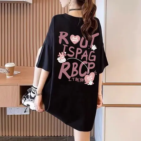 下衣失踪短袖t恤女装潮牌2023新款夏季美式复古宽松中长款上衣服商品大图