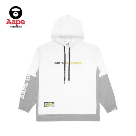 Aape旗舰店男装秋冬撞色猿颜印花假两件连帽长袖T恤0840XXH商品大图