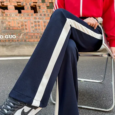 条纹喇叭裤女春秋2023年新款高腰垂感马蹄裤运动休闲健身瑜伽裤子商品大图