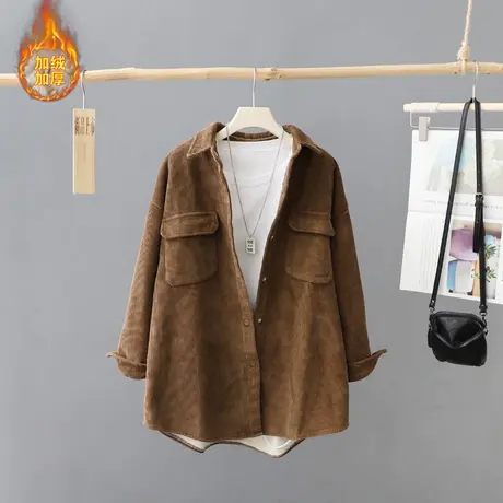 加绒加厚衬衫女2023秋冬季新款保暖灯芯绒外套女式毛绒衬衣宽松X图片