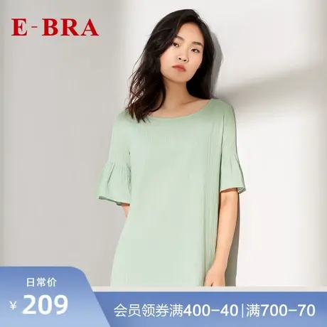 安莉芳旗下E-BRA棉质圆领荷叶袖长款睡裙女士甜美家居服KL00086商品大图